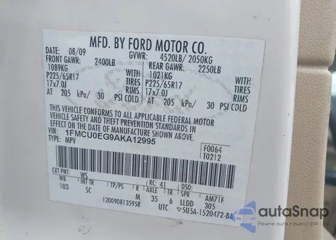 2010 Ford Escape Limited из США, поврежденный, VIN 1FMCU0EG9AKA12995